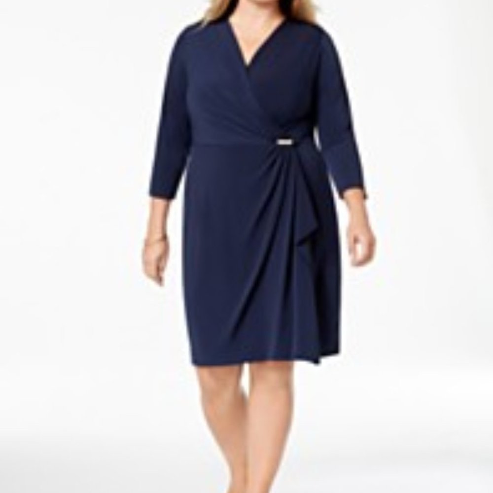NWT Charter Club Navy Faux Wrap Dress 3X
